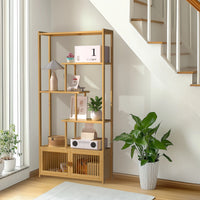 6 Tier Bamboo Bookshelf Bamboo Storage Rack with Cabinet Living Room Display Rack Storage Organizer for Home Office - Buy online at  Vibe In Cart.