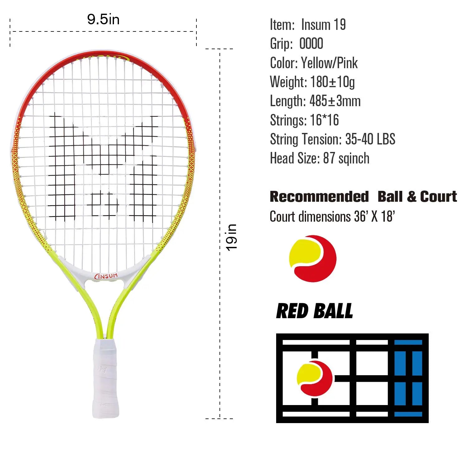 INSUM Kids Tennis Racket 17/19/21/23/25 Inches with Cover Bag Lightweight Aluminium Alloy Racquet for Children - Buy online at  Vibe In Cart.