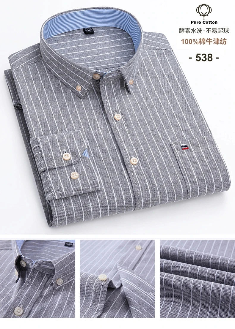 100% Cotton Oxford Men's Shirts Long Sleeves Plaid Soft Regular Fit Formal Dress Shirt Pocket Social Blouse Male Clothes S-7XL - Buy online at  Vibe In Cart.
