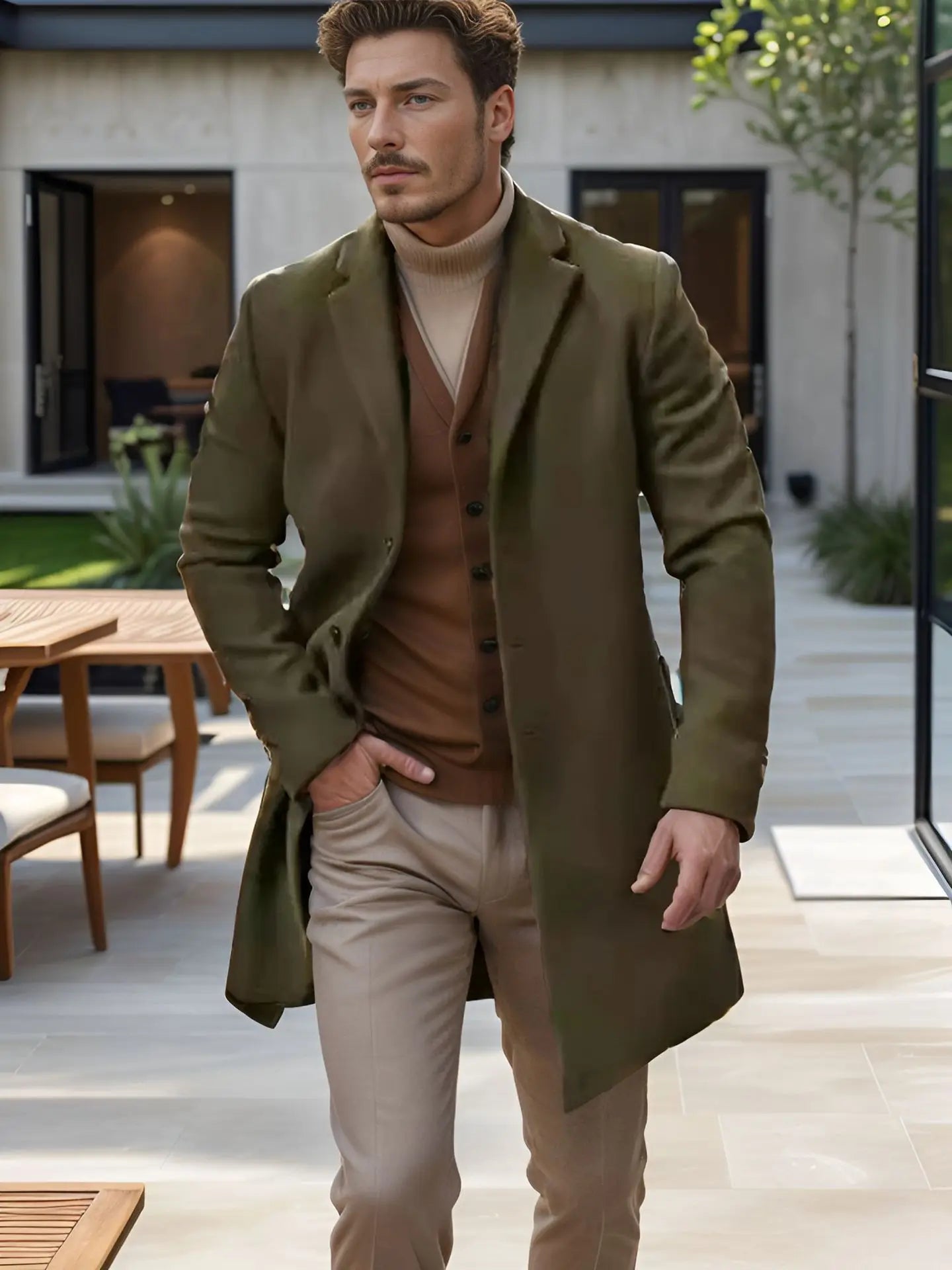 Men Coat Autumn Winter Mid Length Long Sleeve Man Outerwear Simple Solid Color Turn Down Collar Comfortable Daily Man Jacket - Buy online at  Vibe In Cart.