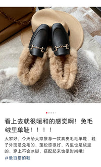 Retro Loafers 2024 Fashion Women's Shoes Autumn and Winter Women Velvet Warm Flat-bottomed Rabbit Fur Leather Shoes - Buy online at  Vibe In Cart.
