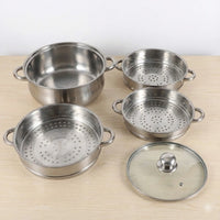 5 Tier Stainless Steel Steamer Pot Set 28cm Large Capacity Stackable Cookware With Glass Lid For Home Kitchen - Buy online at  Vibe In Cart.