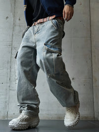 Men's multi pocket denim work pants straight leg denim pants - Buy online at  Vibe In Cart.