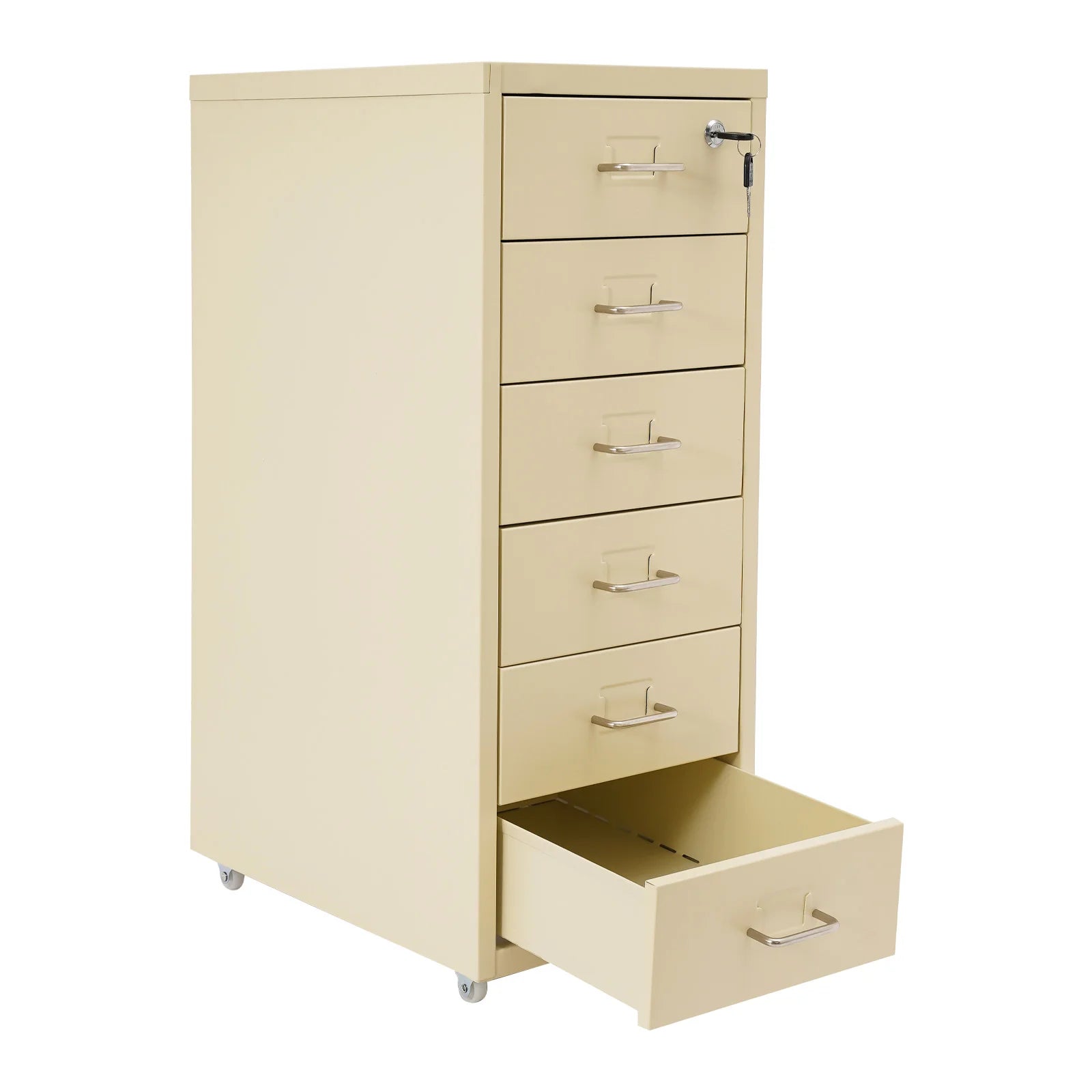 Lockable Rolling Metal File Cabinet| 6-Drawer Home Office Document Storage Container with Wheels| Off-white/Green/Yellow - Buy online at  Vibe In Cart.