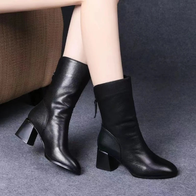 2024 New Women Versatile Leather Boots Fashion antislip high heels female Casual comfortable boot External Wear Trendy shoes - Buy online at  Vibe In Cart.