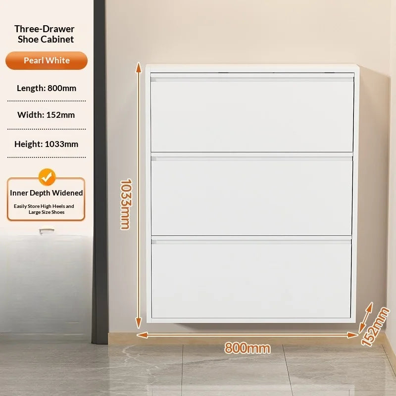 Slim Steel Shoe Cabinet with Flip Doors and Thin Design