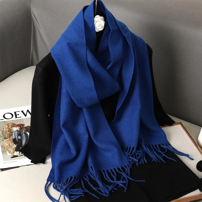 Women's Thick Warm Winter Polyester Scarf with Tassels