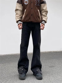 Brown Baggy Flare Jeans for Men Cotton Casual Pants