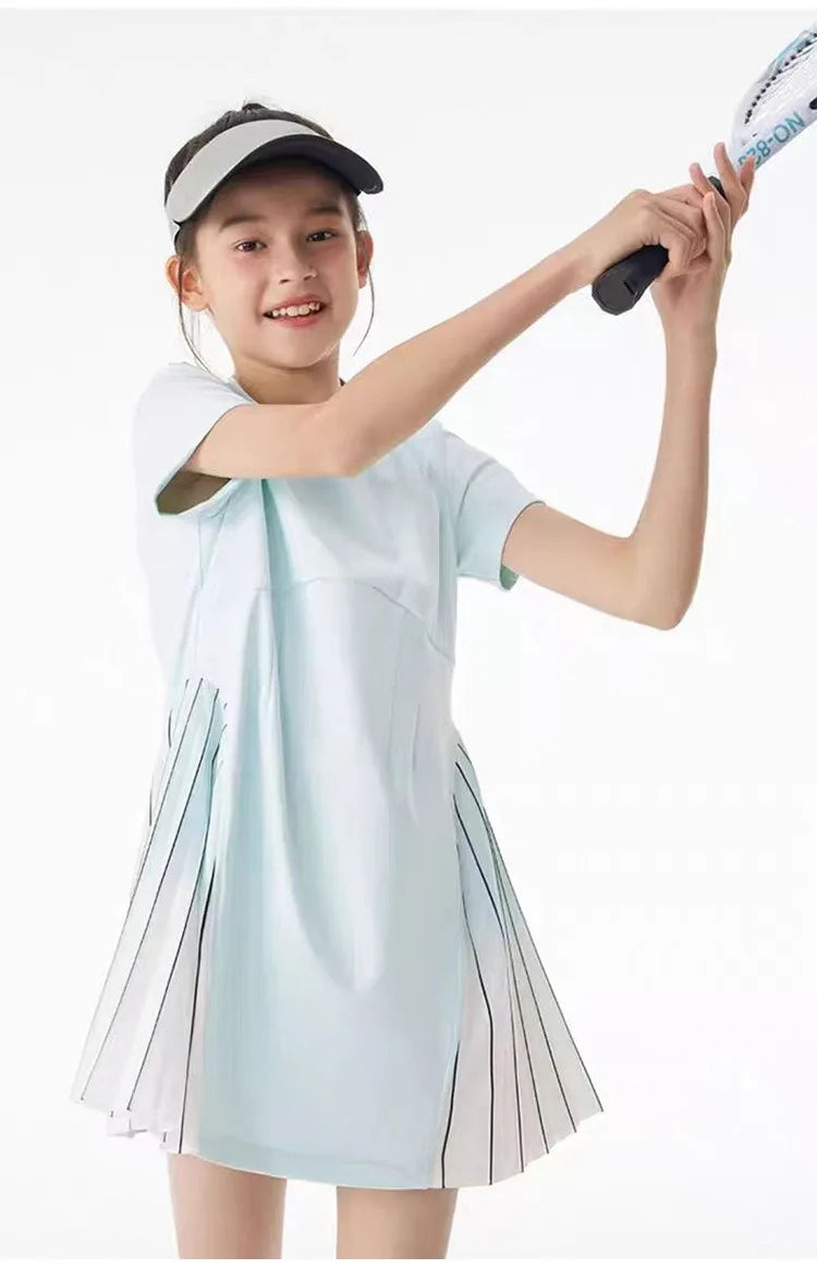 Girls Tennis Dress Kids Cute Golf Outfit School Sports Dresses Children Short Sleeve Workout Athletic Pleated Skirts With Shorts