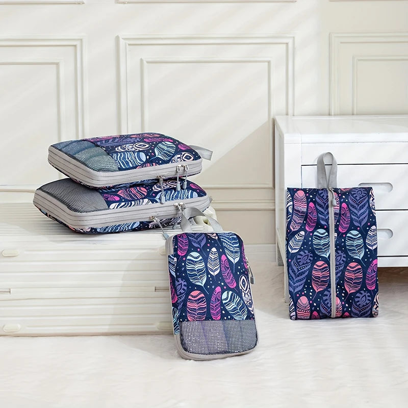 4 Piece Polyester Large Capacity Foldable Compression Packing Cubes Set