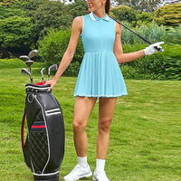 New zipper style tennis golf dress ladies summer sleeveless lapel polo shirt pleats dresses slim-fit thin sports tennis clothing