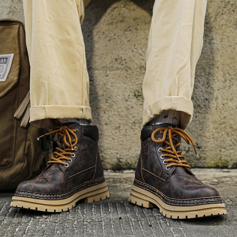 Men's Ankle Boots Lace-Up Flat Heel Bonded Leather Insole