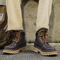 Men's Ankle Boots Lace-Up Flat Heel Bonded Leather Insole