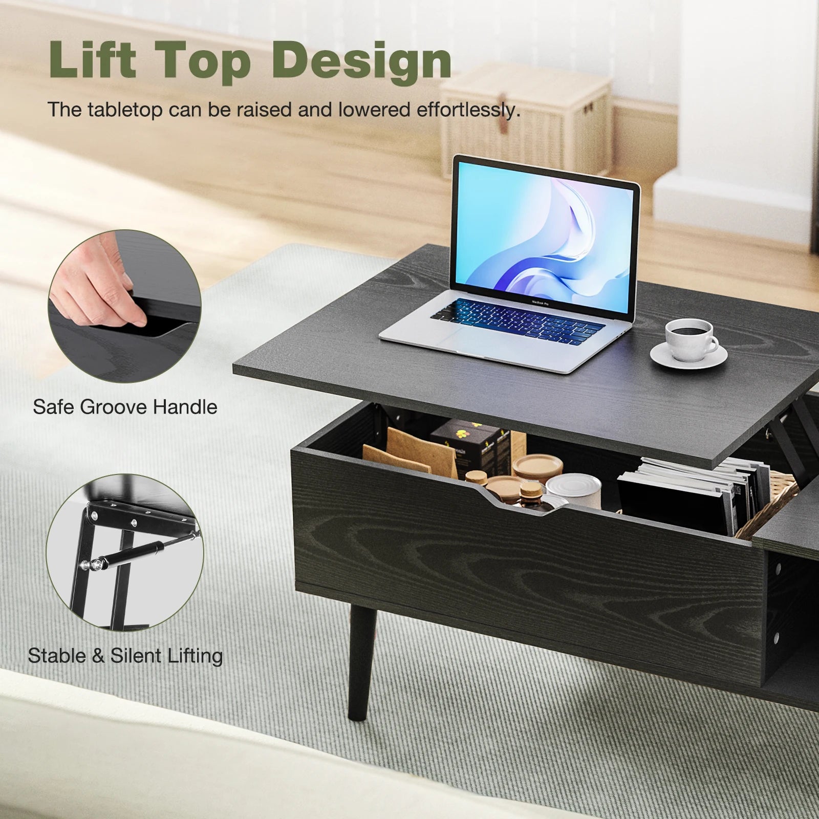 JHK Lift Top Coffee Tables For Living Room 39.37"x19.7" Desk Tea Wood Dining Tables Adjustable Storage Shelf Easy Lift Or Lower - Buy online at  Vibe In Cart.
