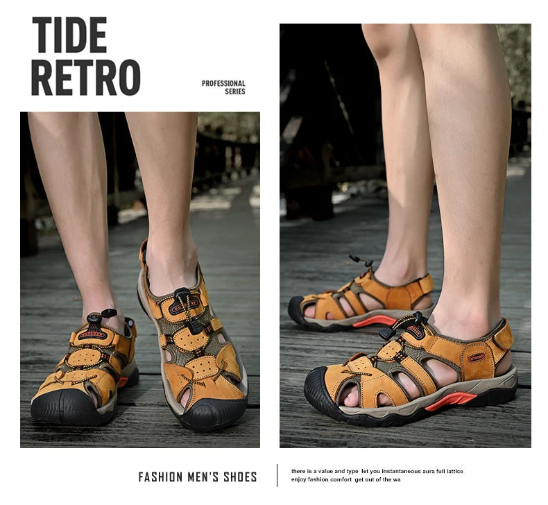 Summer Men's Sandals Classic Genuine Leather Sandals Fashion Outdoor Hiking Shoes Light  Breathable Non-slip Sneakers 38-48 - Buy online at  Vibe In Cart.