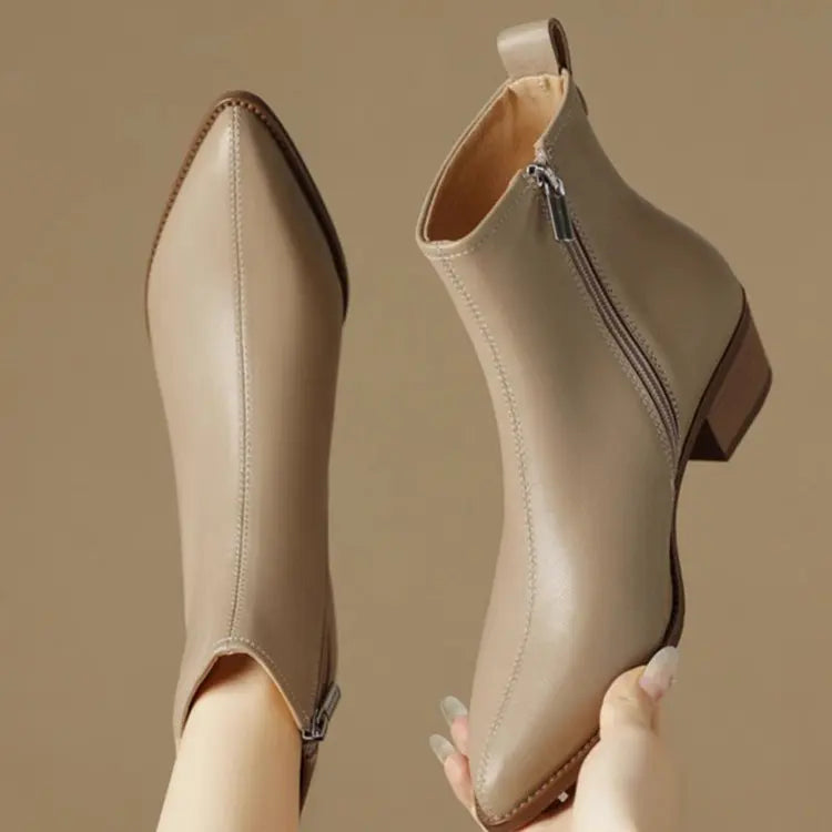 2025 New Women's  Ankle Boots - Minimalist Pointed Toe Mid Heel Booties with Soft Leather & Side Zipper, Slimming Fashion Boots - Buy online at  Vibe In Cart.