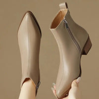 2025 New Women's  Ankle Boots - Minimalist Pointed Toe Mid Heel Booties with Soft Leather & Side Zipper, Slimming Fashion Boots - Buy online at  Vibe In Cart.