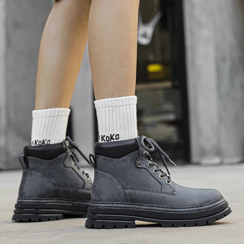 Men's Ankle Boots Lace-Up Flat Heel Bonded Leather Insole