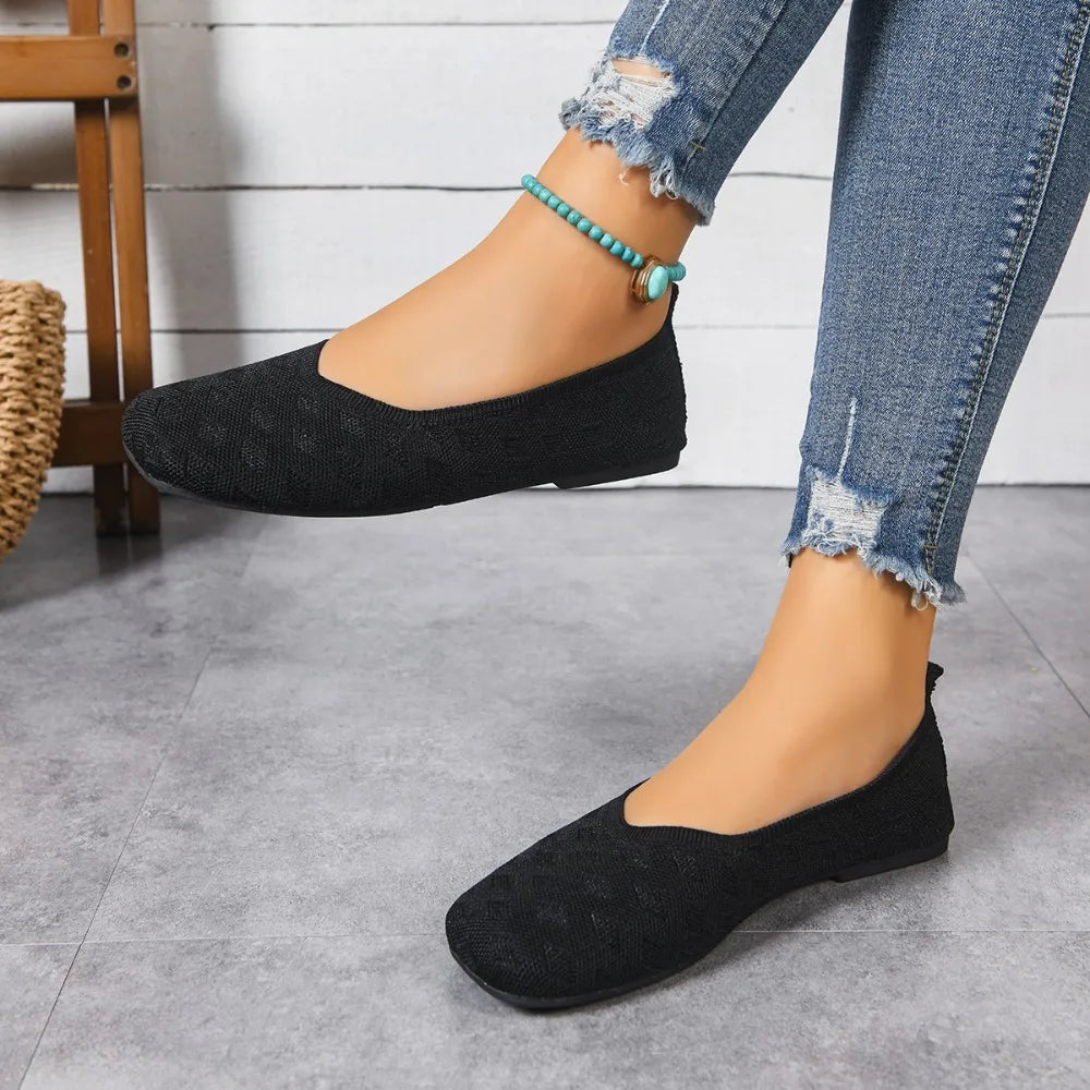 New 2026 Spring/autumn Square Toe Flat Office Boat Solid Color Knitted Slip on Shoes Casual Ballet Flats Shoes Women Loafers - Buy online at  Vibe In Cart.