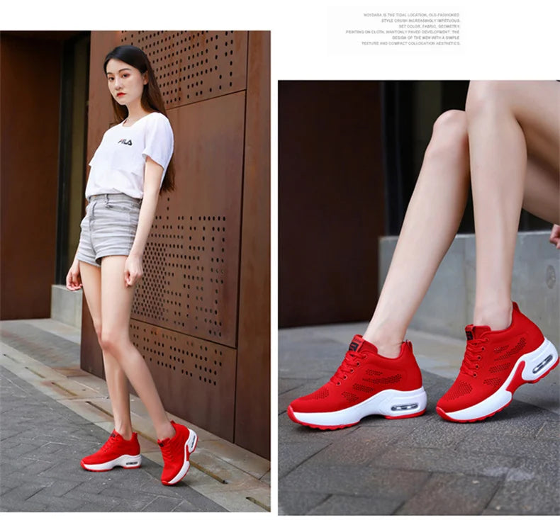 Women's Platform Mesh Lace-Up Sneakers Medium Heel