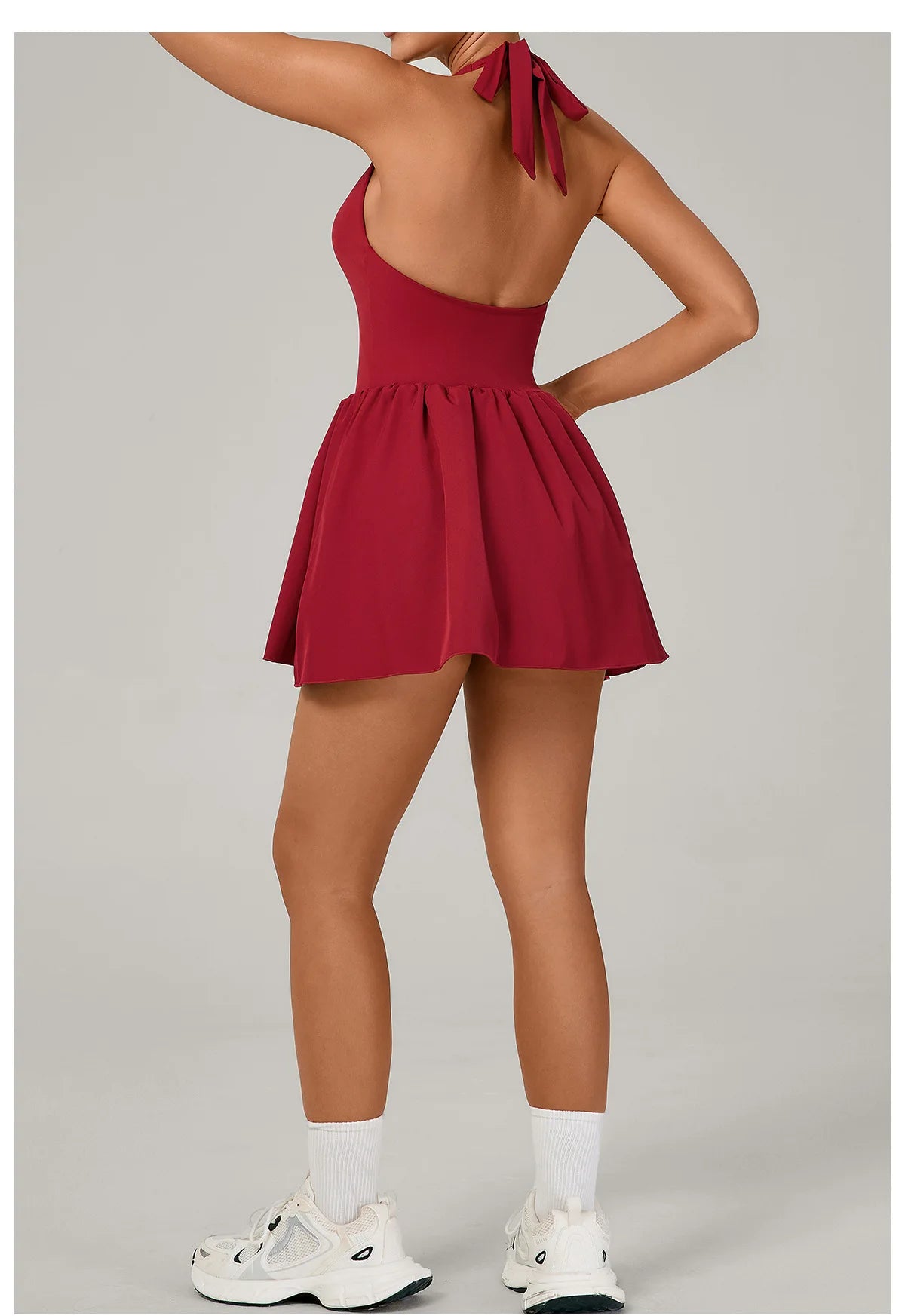 Hanging Neck Tennis Dress Women Solid Color Sleeveless Sports One Piece Pocket Suits Outdoor Running Fitness Yoga Golf Dresses