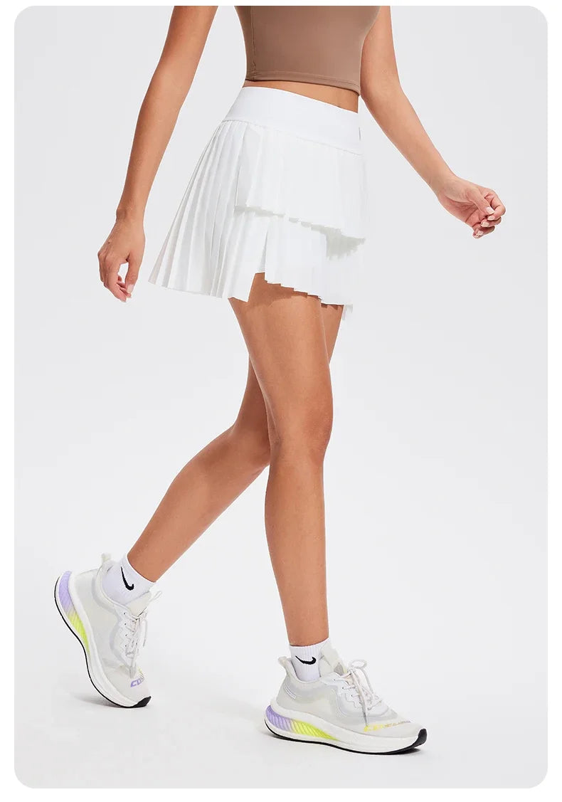 Women's Mini Pleated Sports Skort with Pockets and Double Layer