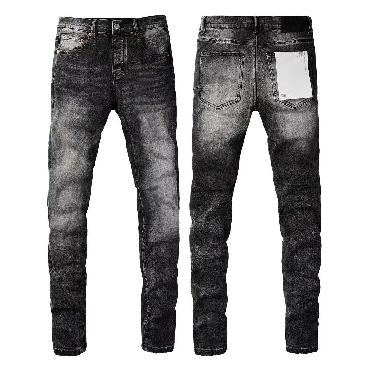 Men's Stretch Skinny Ripped Jeans Button Fly Purple Black