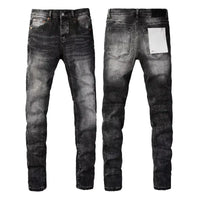 Men's Stretch Skinny Ripped Jeans Button Fly Purple Black