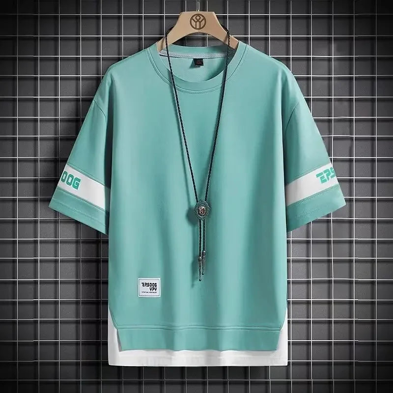 Loose Casual Short Sleeve T-Shirt Crew Neck Half Sleeve Summer New Style for Men Teenager Handsome Fake Two-Piece Top - Buy online at  Vibe In Cart.