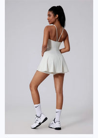 Women Beautiful Back Tennis Dress With Chest Cushion&Shorts Dreathable Outdoor Yoga Golf Skirt Workout Running Badminton Dress