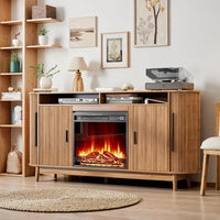 Electric Fireplace TV Stand, Modern Chic Entertainment Center for TVs Up to 80 inches, Curved Profile Design, Adjustable Shelves - Buy online at  Vibe In Cart.
