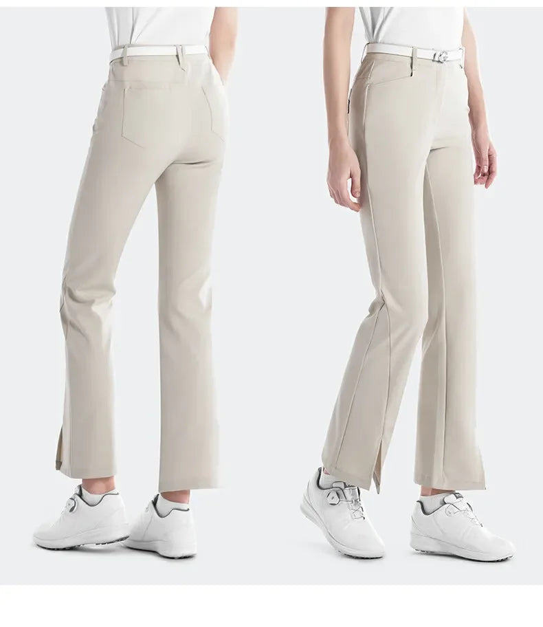 Women's Full Length High Waist Flared Cotton Golf Trousers
