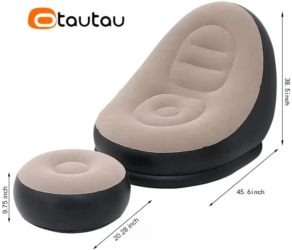 OTAUTAU Inflatable Lounger with Footstool Ottoman Chaise Lounge Recliner Outdoor Portable Camping Couch Garden Chair Pouf SF029 - Buy online at  Vibe In Cart.