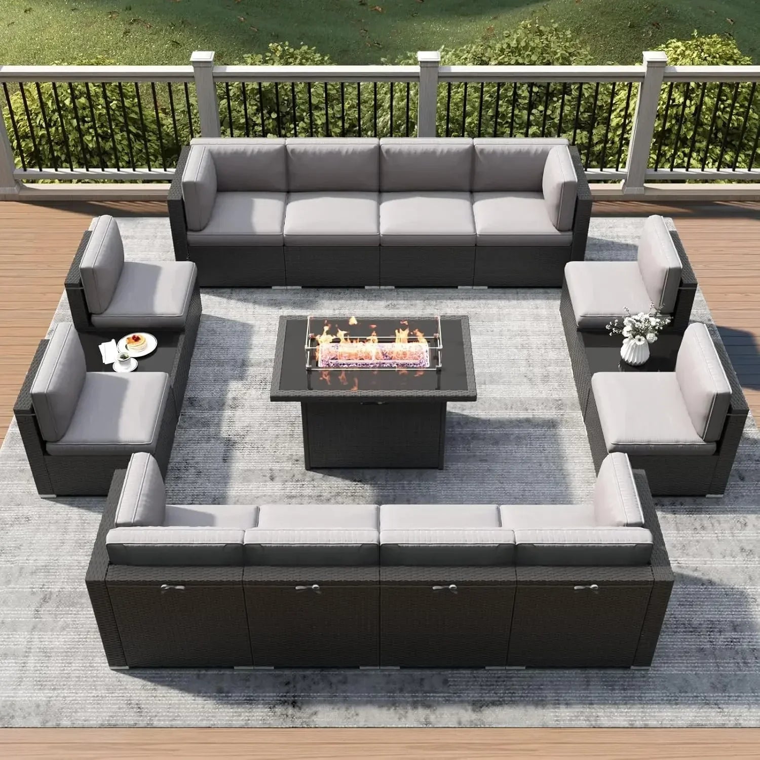 15 Piece Patio Furniture Set with Fire Pit Table, Outdoor Conversation Sets Wicker Rattan Sectional Sofa with Coffee Table - Buy online at  Vibe In Cart.