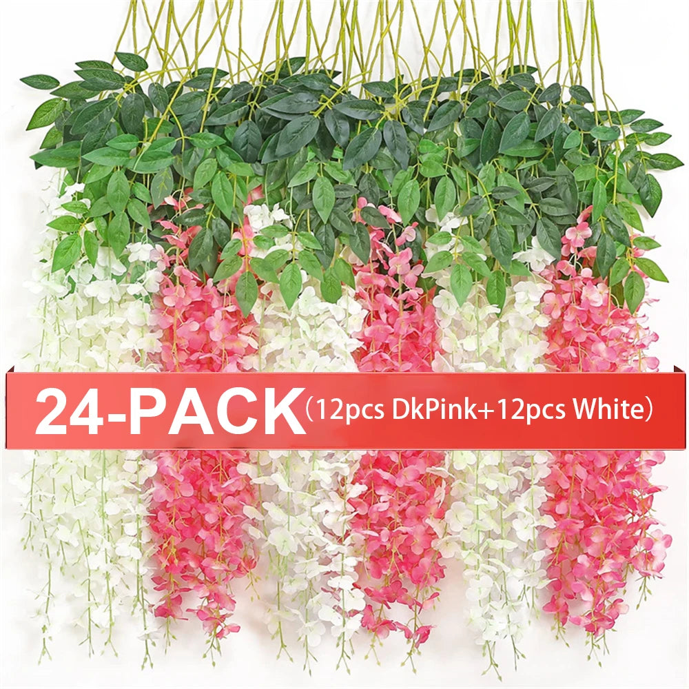 Artificial Wisteria Flowers Hanging Garland, 36/24 Pack, Polyester