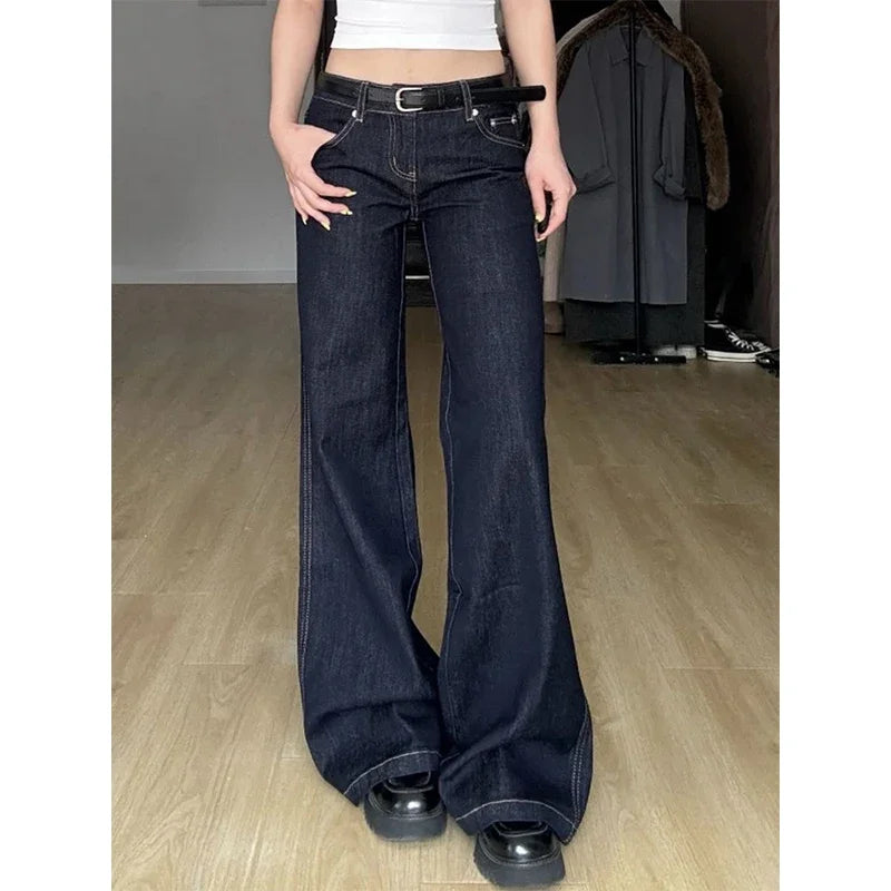 Women's Blue Wide Leg Straight High Waist Baggy Jeans