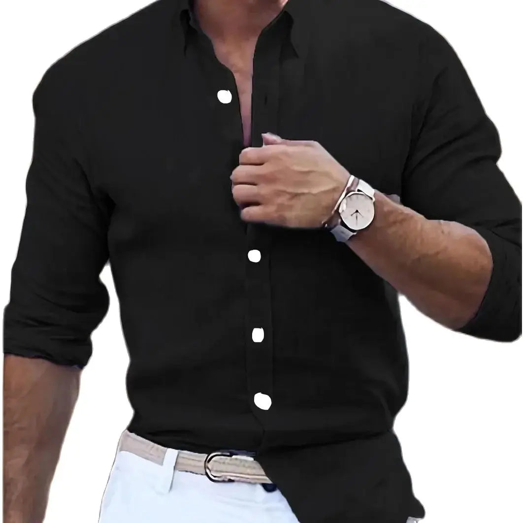 Men's Spring And Summer New Cotton Hemp New Men's Cool Long Sleeve Shirt Solid Color Loose Lapel Casual Beach Style Shirt - Buy online at  Vibe In Cart.