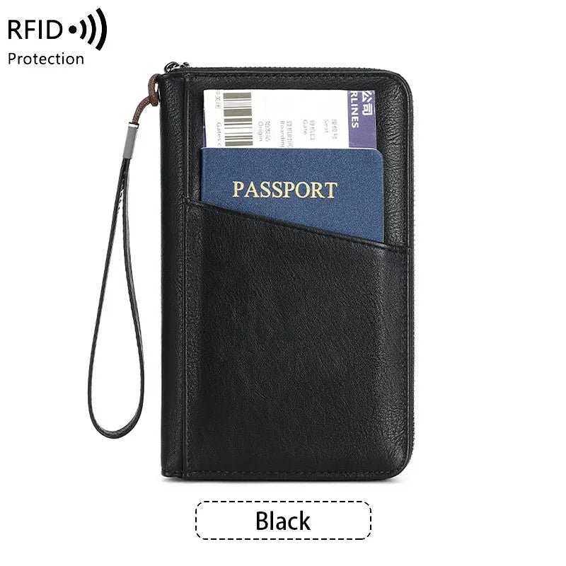Multifunctional Travel Passport Wallet with RFID Protection in Microfiber Leather