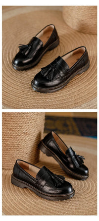 Women Loafers Genuine Leather Fringe Moccasions Retro British Style Ladies Oxford Shoes Slip On Brown Flats - Buy online at  Vibe In Cart.