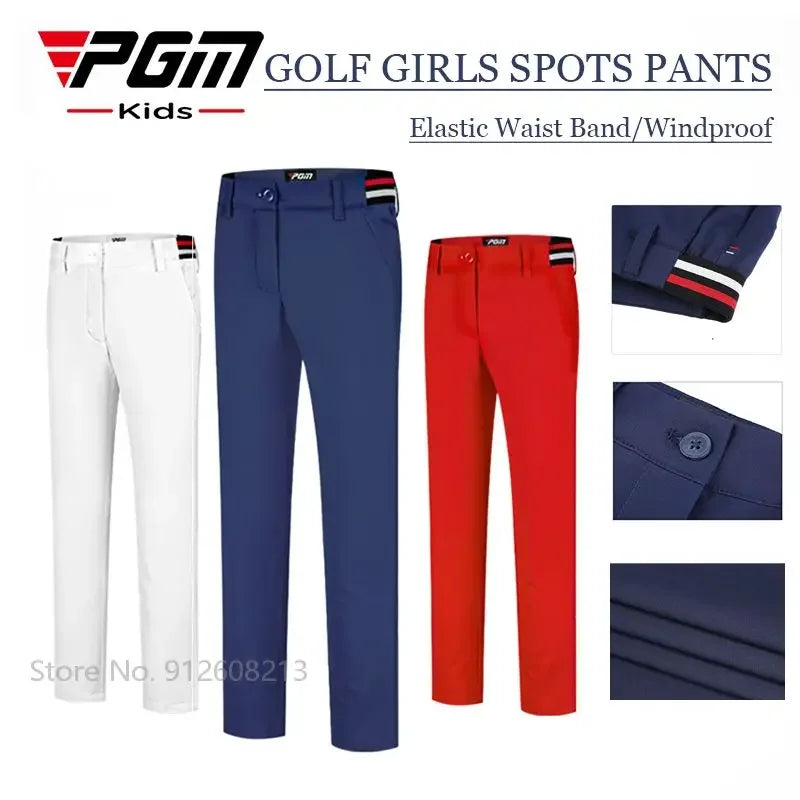 Children's Windproof Warm Golf Pants for Kids, Full Length, Elastic Band, Sizes S-XL