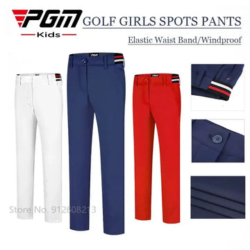 Children's Windproof Warm Golf Pants for Kids, Full Length, Elastic Band, Sizes S-XL