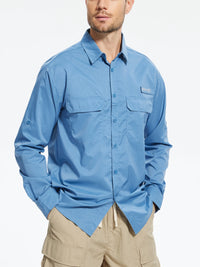 Men's Long Sleeve Casual Fishing Shirt With UPF 50+ Polyester Mesh Back