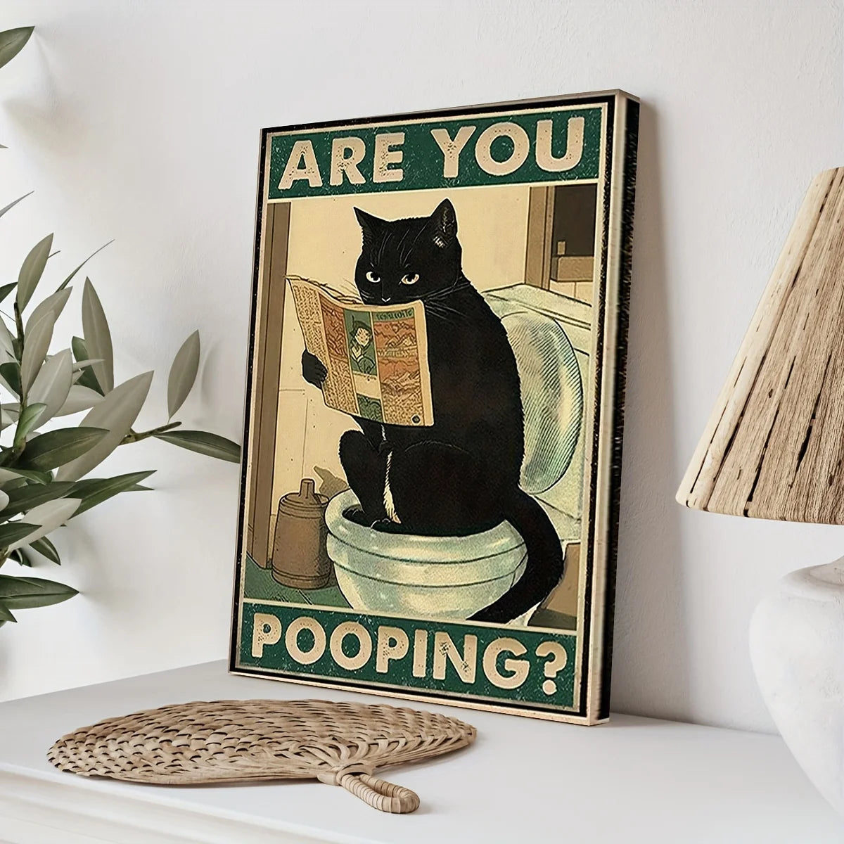 Art quote you are pooping black cat kitten reading newspaper in toilet funny animal poster retro art living room decoration - Buy online at  Vibe In Cart.