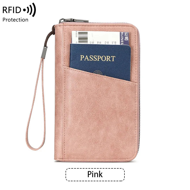 Multifunctional Travel Passport Wallet with RFID Protection in Microfiber Leather
