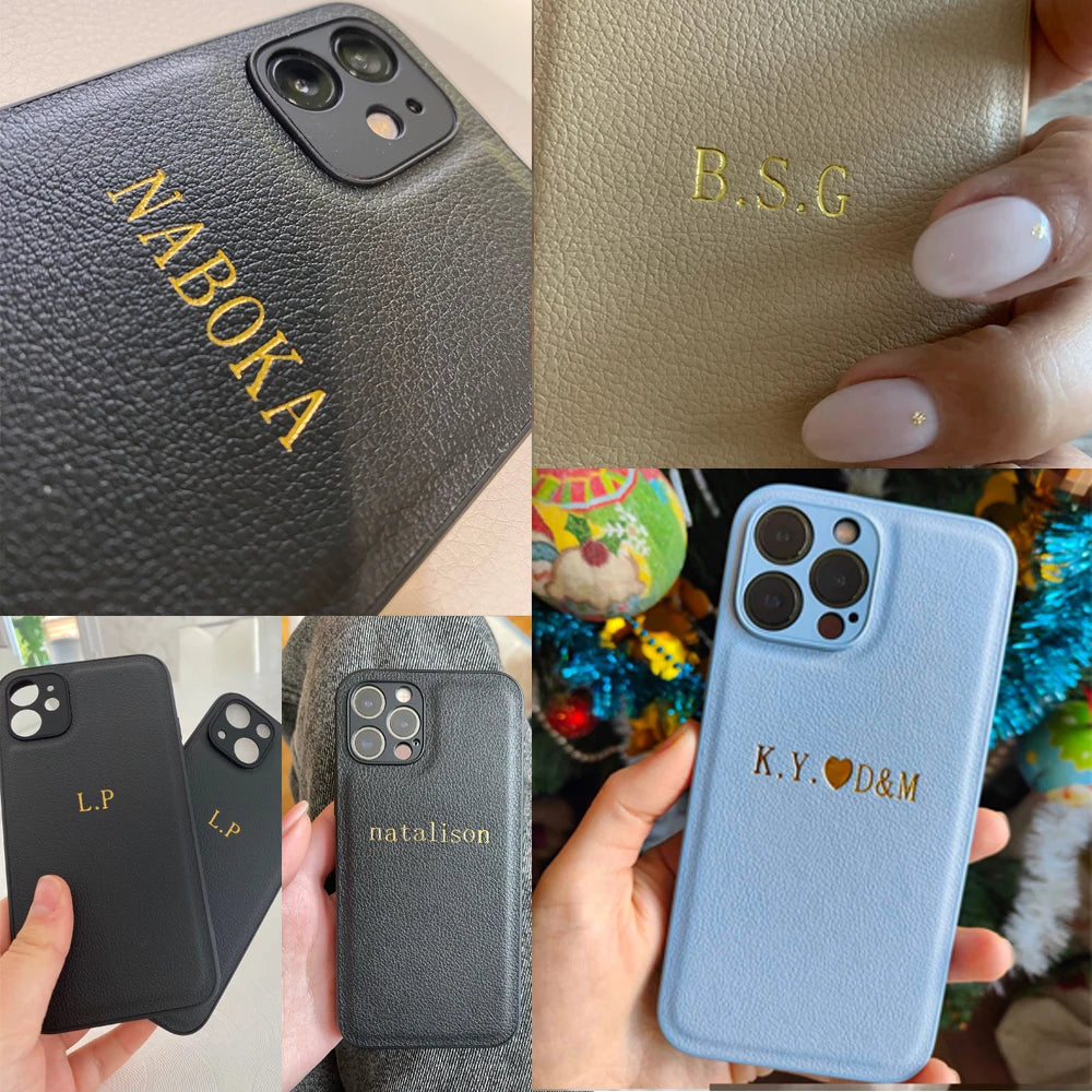 Personalized Leather Phone Case with Engraved Initials