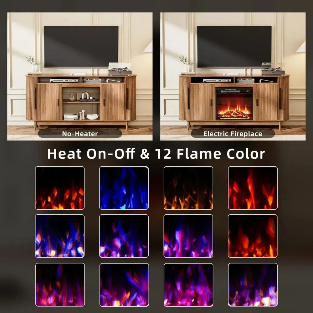 Electric Fireplace TV Stand, Modern Chic Entertainment Center for TVs Up to 80 inches, Curved Profile Design, Adjustable Shelves - Buy online at  Vibe In Cart.