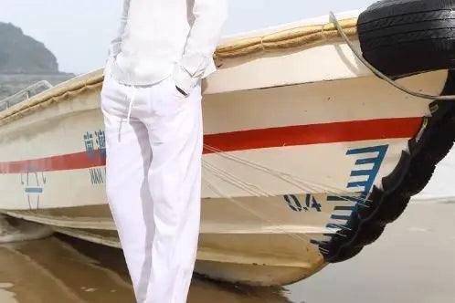 Mens Summer Breathable solid color Casual Pants Loose Straight Leg Cropped Linen Trousers - Buy online at  Vibe In Cart.