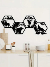 4PC Hexagon Animal (Deer/Wolf/Bear) Metal Wall Sculpture | Rustic Black Decor | Halloween & Christmas Gift - Buy online at  Vibe In Cart.