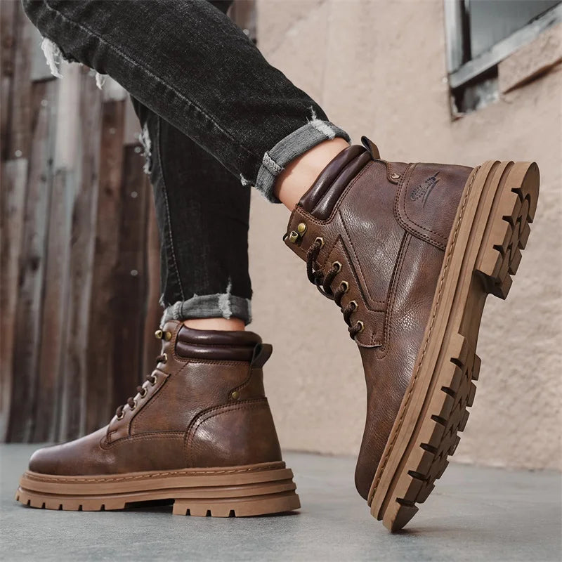 New Autumn Winter Men High Top Shoes Fashion Motorcycle Boots Outdoor Leisure Ankle Boots Comfortable Man Lace-Up Botas Sneakers - Buy online at  Vibe In Cart.