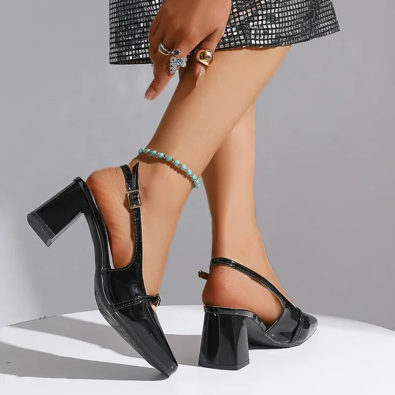 2026 New Spring Summer Thick High Heel Women Sandals Fashion Square Toe Singbacks Mules Shoes Ladies Elegant Dress Pumps - Buy online at  Vibe In Cart.